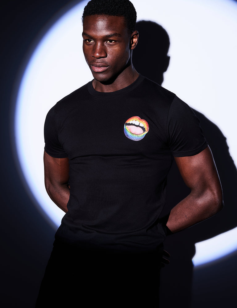 Glitter Rainbow Lips Emblem: Unisex Essentials T-Shirt